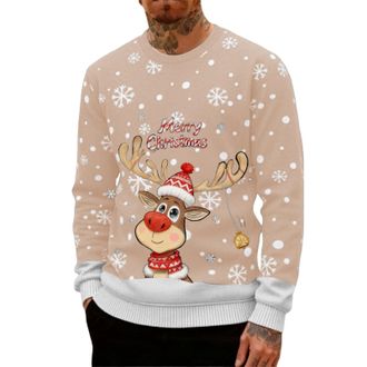 Generic Ugly Christmas Jumpers for Men Crew Neck with Long Sleeves, Warm Cosy Xmas Jumper Funny Christmas Sweater Men Novelty Graphic Reindeer Snowflakes Knit