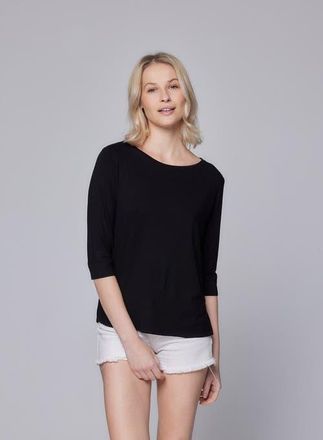 Majestic Filatures Soft Touch Semi Relaxed 3/4 Sleeve Boatneck in Noir at Nordstrom, Size 2
