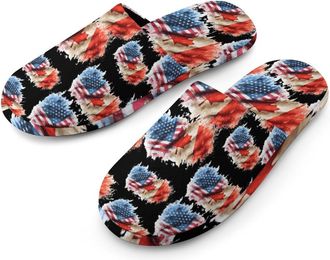 Generic Watercolor U.S.A And Canada Flag Mens Cozy Memory Foam Slippers Warm Cotton House Shoes Comfy Slipper for Indoor Outdoor