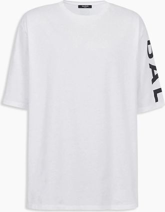 Balmain Mens Mens White Balmain Logo Printed Oversize T-Shirt - Size: 40