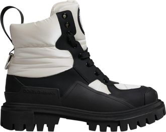 Dolce & Gabbana Black White Padded Mid Calf Lace Up Boots Womens Shoes (Pre-Owned)