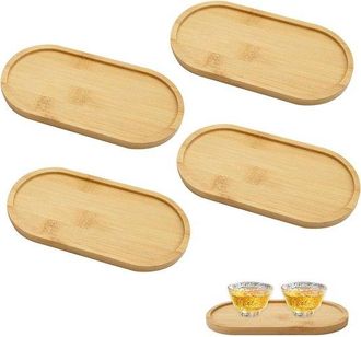 No Brand Bandeja Ovalada De Bamb&uacute; Con Interior De Madera - Peque&ntilde;a - Juego De 4 Piezas - Decoraci&oacute;n Natural