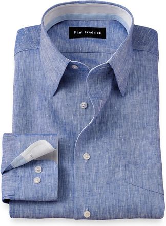 Paul Fredrick Tailored Fit Non-iron Linen Solid Dress Shirt With Contrast Trim