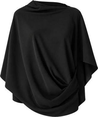 Meimeij Asymmetrische Draping Blouse met Korte Mouwen en Capuchon - Dames - Tops zonder mouwen - Zwart - S - Polyester - Tops