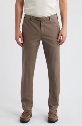Canali Flat Front Stretch Cotton Blend Gabardine Chinos in Brown at Nordstrom, Size 54 X R