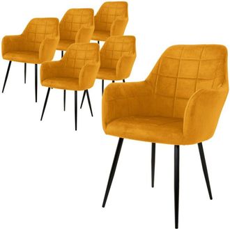 ML Design Ml-design - Ecd Germany 6x Sillas De Comedor Color Ocre (amarillo Mostaza) Asiento Moderno Tapizado De Terciopelo Con Patas De Metal Negras, Respaldo 