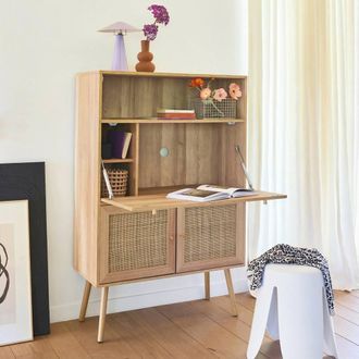 Sweeek Writing Desk With Shelves With 2 Doors in Light Brown