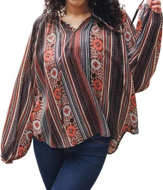 Papillon Rustic Bloom Stripe Blouse In Brown Multi