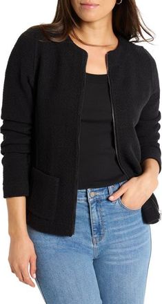 Nic+Zoe Woven & Knit Zip Jacket in Black Onyx at Nordstrom, Size Medium