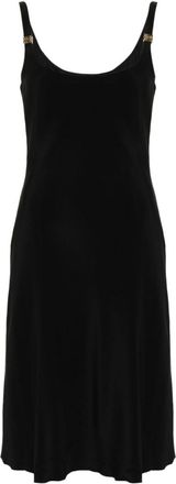 Miu Miu Black Cady logo-plaque midi dress