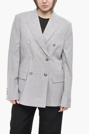 Versace Blazer Doppiopetto in Misto Lana con Bottoni Logati Versace