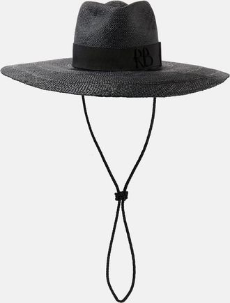 Ruslan Baginskiy Leather-trimmed straw sun hat