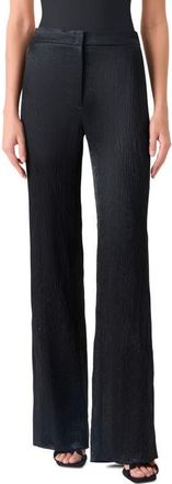Akris Marla Crinkled Satin Straight Leg Pants in Black at Nordstrom, Size 14