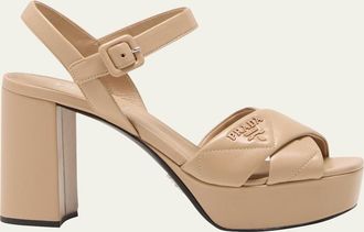 Prada Quilted Leather Crisscross Platform Sandals