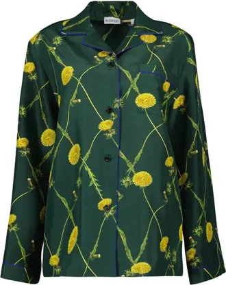 Burberry Zijden Blouse met Paardenbloemprint - Dames - Overhemden - Veelkleurig - M - Overhemden