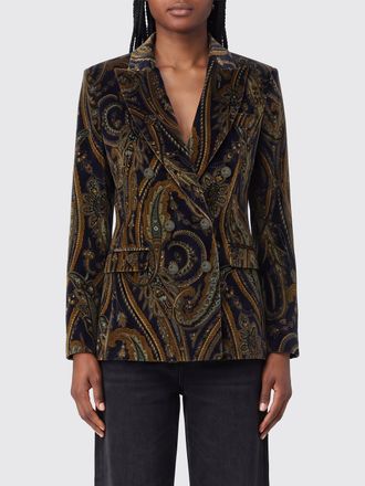 Etro Slim Fit Paisley Velvet Double-Breasted Blazer with Peak Lapels
