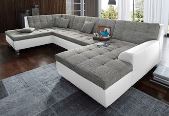 Domo Collection Wohnlandschaft »Treviso incl. Zierkissen, moderne Steppung, XXL: B/T/H: 364/201/83 cm« wahlweise mit Bettfunktion, in vielen Bezugsarten auch in Cord 