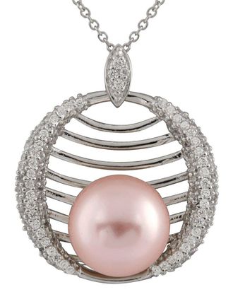 Splendid Pearls Silver 12Mm Pearl Cz Pendant
