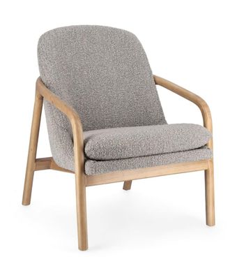 Konte Design Sill&oacute;n de tela efecto boucl&eacute; gris y madera de caucho