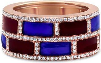 House of Brilliance 18K Rose Gold Red and Blue Enamel and 1/2 Cttw Diamond Band Ring in Pink at Nordstrom, Size 7