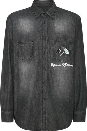 Philipp Plein Cars Racing Denim Shirt - Heren - Spijkeroverhemden - Grijs - L - Denim - Overhemden