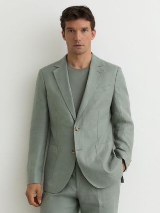 Reiss Sage Linen-twill Single-breasted Tailored-fit Blazer, 42
