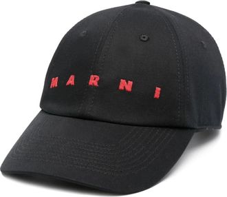 Marni Caps, male, Black, Size: M Black Cotton Embroidered Logo Cap