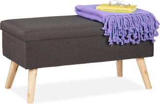 Relaxdays Relaxdays - Ba&uacute;l Almacenamiento, Banco Acolchado, Patas Madera, Asiento Almacenaje, Funda De Tela, 39x77x39cm, Gris Oscuro
