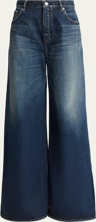 Alaia High-Rise Denim Wide-Leg Palazzo Pants