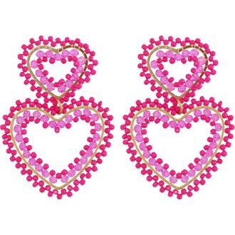 Panacea Beaded Double Heart Drop Earrings in Pink at Nordstrom