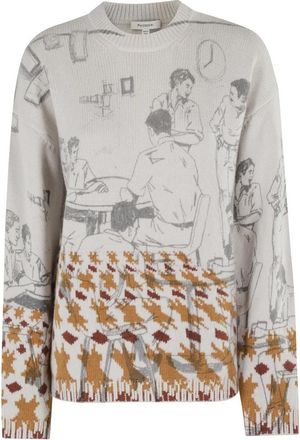 J.W.Anderson Print Jacquard Crew Neck Sweater - Dames - Ronde hals truien - Grijs - XS - Truien & Vesten