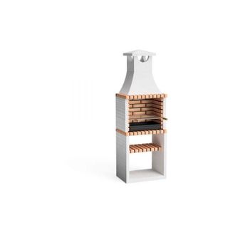 Movelar Barbacoa De Obra Prefabricada De Le&ntilde;a Y Carb&oacute;n Modelo Nola Plus (blanco, Naranja - 70 X 47 X 221 Cm) Ref: M00139 - Cocina De Exterior Para Jard&iacute;n O Pa