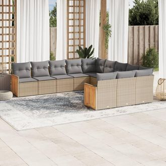 vidaXL Set De Sof&aacute;s De Jard&iacute;n 11pzas Con Cojines Rat&aacute;n Sint&eacute;tico Beige Vidaxl