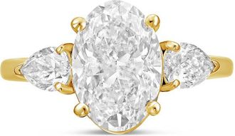 Diana M. Jewels 18kt yellow gold lab grown 8ct oval diamond ring with pears on the sides
