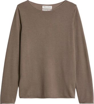 Marc O'Polo Slim Merino Knit Pullover - Dames - Ronde hals truien - Bruin - L - Wol - Truien & Vesten