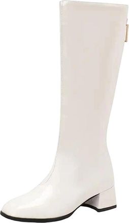 Generic Womens Luxury Knee High Boots Square Toe Medium Block Heel With Side Zipper For Casual Daily Party And Events