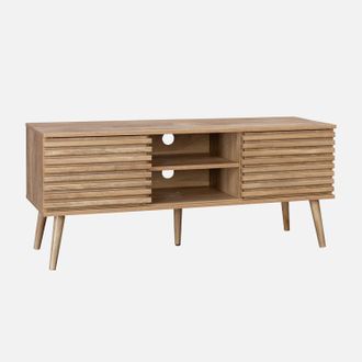 Sweeek Sweeek - Mueble Tv Escandinavo 2 Puertas, Decoraci&oacute;n Madera Acanalada, Madere, Natural, 120x39x51.5 Cm