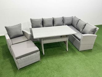 Fimous Rattan Garden Furniture Set Outdoor 8 Seater Dining Corner Sofa Sets in Light Grey