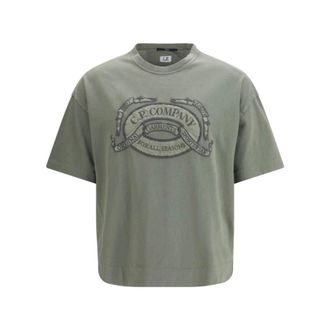 C.P. Company T-Shirts, male, Gray, Size: 2XL 20/1 Jersey Short Sleeve Boxy Logo T-Shirt