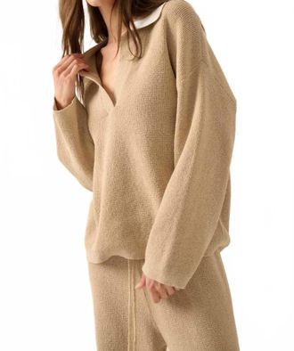 Promesa Knit Long Sleeve V Neck Sweater In Taupe
