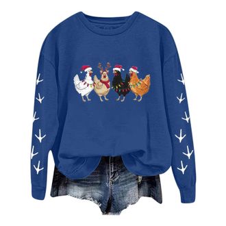 Generic Christmas Chicken Jumper WomenS Christmas Sweatshirts Funny Christmas Retro Print Crew Neck Sweatshirt Casual Long Sleeve Pullover Oversized Dressy Tr