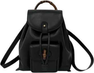 Gucci Pre-owned Bamboo Leren Rugzak - Dames - Vintage Rugzakken - Zwart - ONE Size - Leer - Vintage