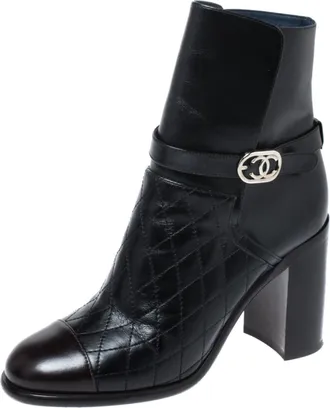 Chanel Black Leather Ankle Boots Size 36