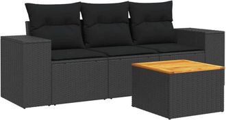 vidaXL Juego De Sof&aacute;s Jard&iacute;n 4 Pzas Con Cojines Rat&aacute;n Sint&eacute;tico Negro Vidaxl