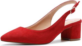Castamere Womens Slingback Mid Block Chunky Heels Pumps Slip on Pointed Toe Court Shoes 2 in Heeled Suede Red Pumps EU 39.5