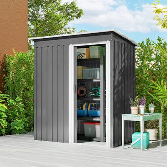 OUTSUNNY 5 x 3ft Garden Storage Shed Sliding Door Sloped Roof Tool, Grey in Light Grey