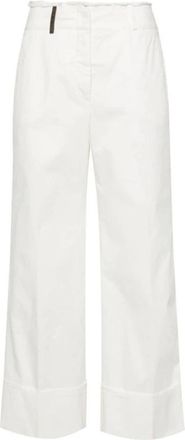PESERICO Witte broek met wijde pijpen en rafelige rand - Dames - Wijde Broeken - Wit - XS - Katoen - Broeken