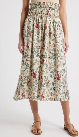 The Great. The Canary Floral A-Line Silk Midi Skirt in Floating Butterfly at Nordstrom, Size 0