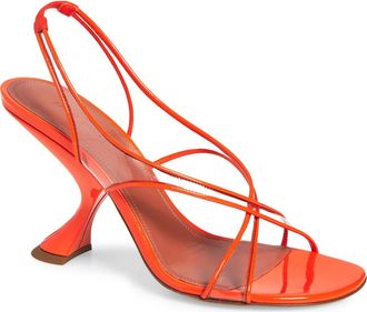 Amina Muaddi Lena Slingback Sandal in Patent Orange/Transparent at Nordstrom, Size 10.5Us