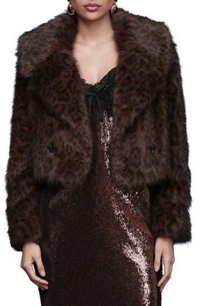 Avec Les Filles Stripe Faux Fur Crop Jacket in Cafe Leopard at Nordstrom Rack, Size X-Small